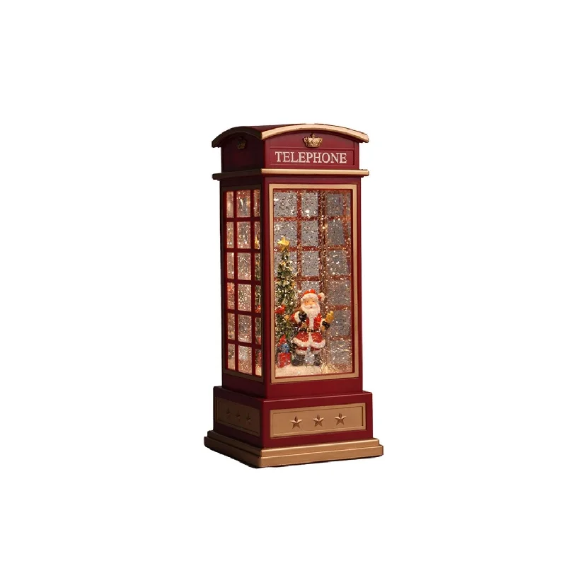 Gold and Red Christmas Phone Booth - 25 cm