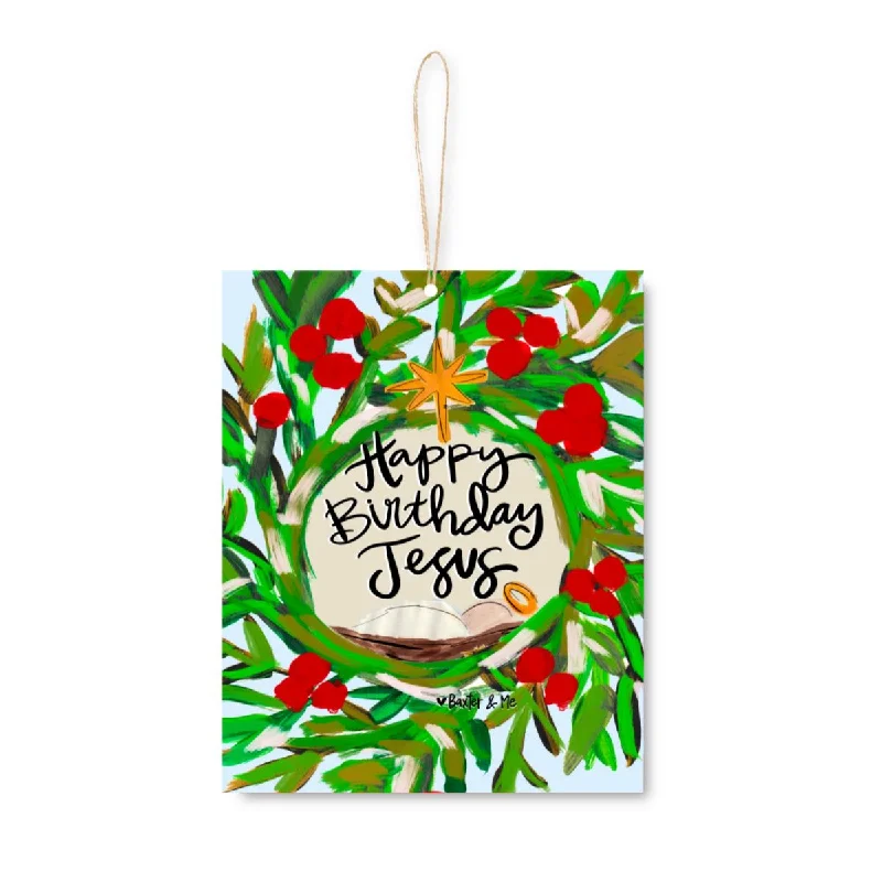 Happy Birthday Jesus Nativity Wreath Ornament