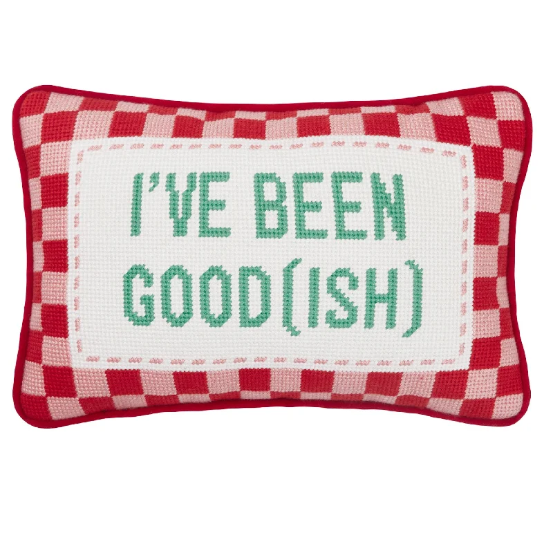 I've Been Goodish Embroidered Needlepoint Pillow