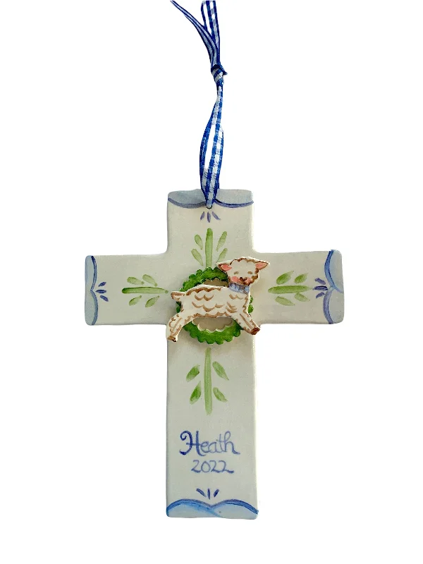 Large Lamb Cross Ornament - blue