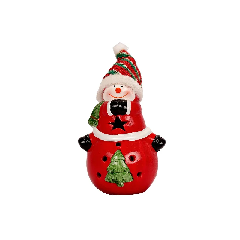 Lit Ceramic Christmas Ornament - Snowman