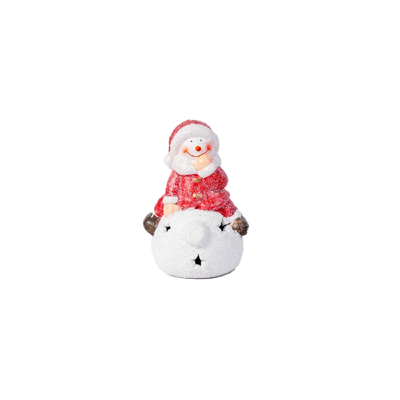 LIT Ceramic Snowman with Snow