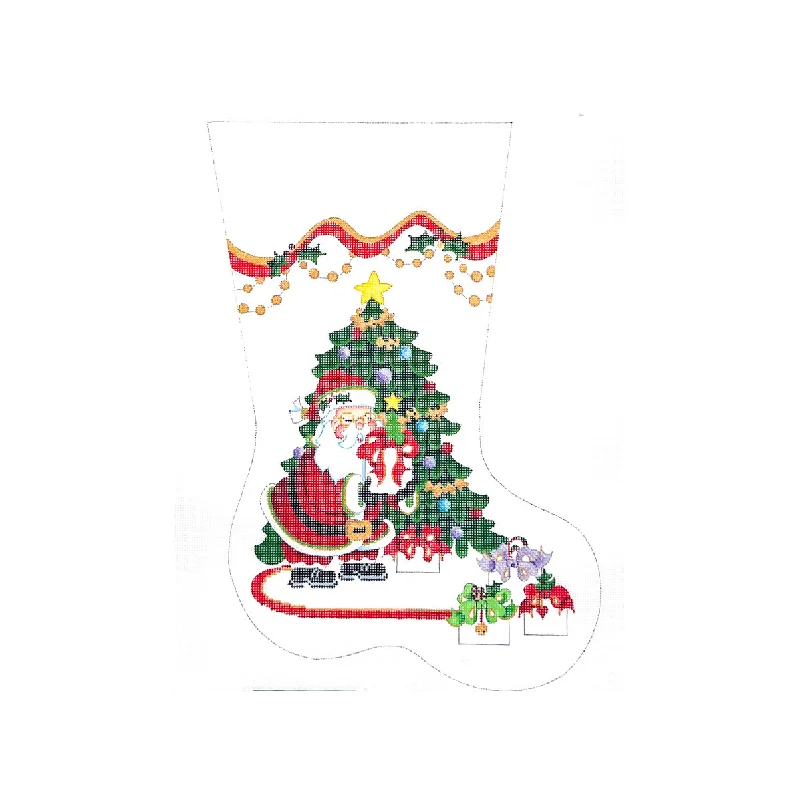 Tree and Santa Holding Gift Midsize Stocking