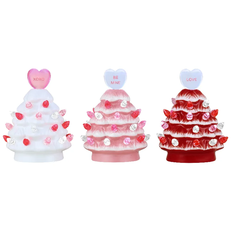 Miss Valentine Set of 3 Ceramic 4.1 in. Miniature Trees