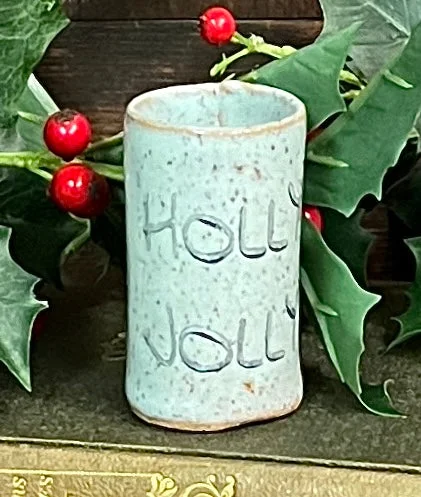 MMP-02B Pottery Holly Jolly Mini Crock - Teal