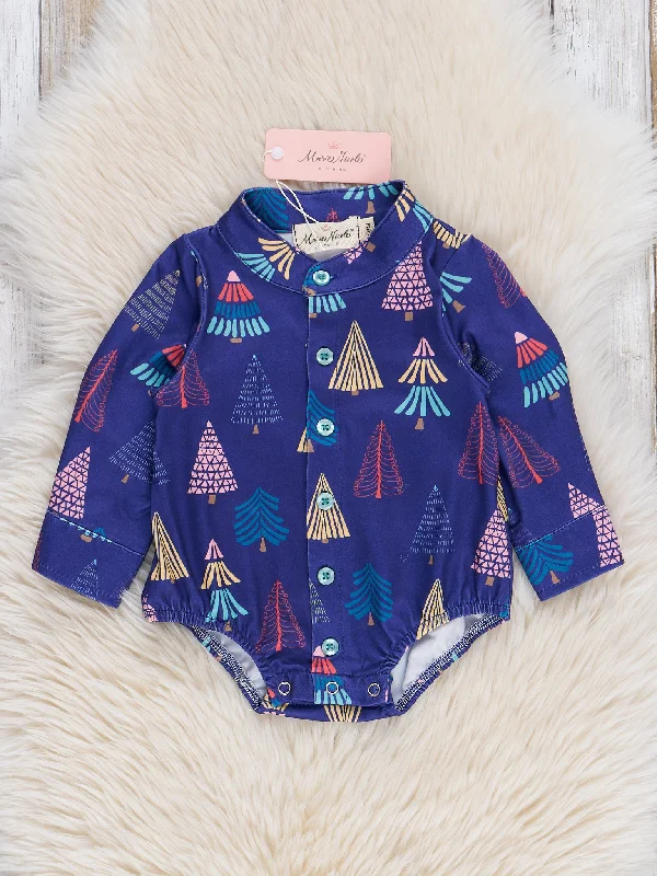 Navy Tree Farm Button-Up Bubble