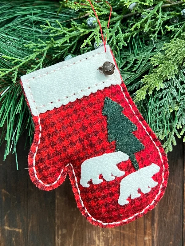 NG-172A Wool Mitten Ornament - 2 Bears