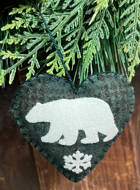 NG-173B Wool Heart Ornament - Bear