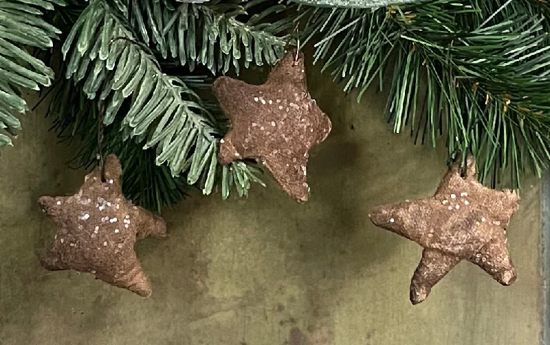 NV-X19 Aged Fabric Star Ornaments - Set of 3