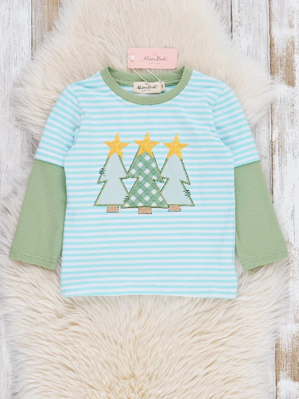 Olive & Blue Striped Christmas Tree Shirt