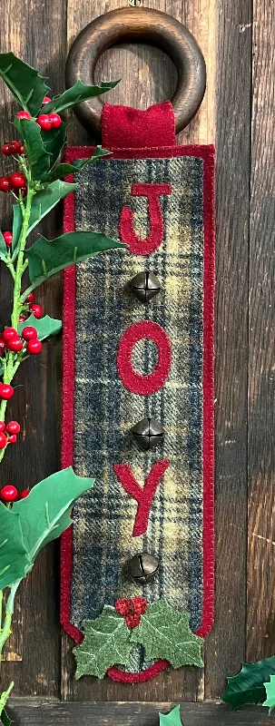 PB-272 Wool "JOY" with Holly & Bells Doorknob Hanger