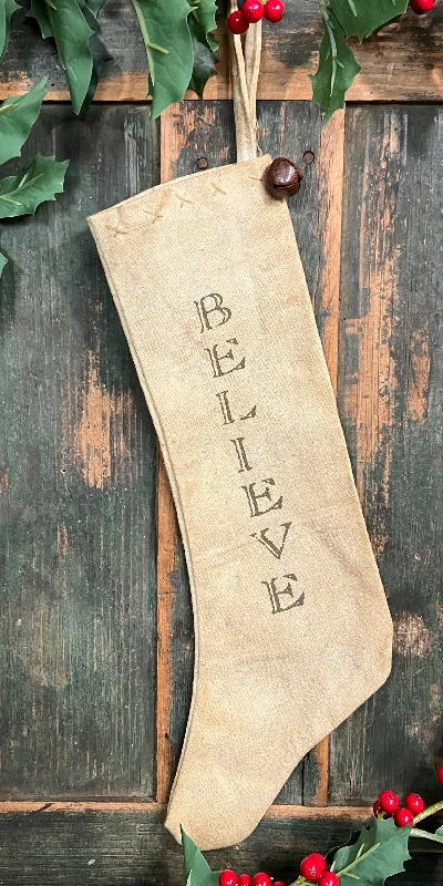 PEN-X33 Fabric "Believe" Stocking with Bell