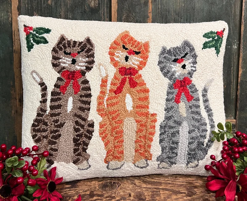 PH-121 Caroling Cats Wool Hooked Pillow