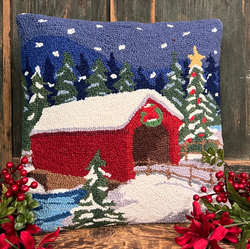 PH-93 Covered Bridge Wool Hooked Pillow