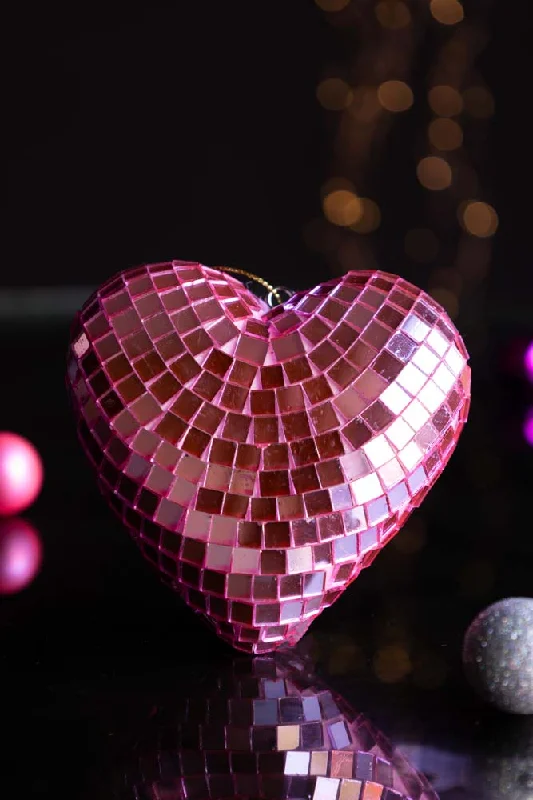 Pink Disco Heart Christmas Tree Decoration