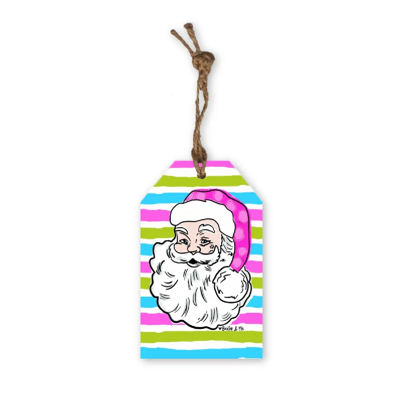 Pink Jolly Santa Gift Tag Ornament