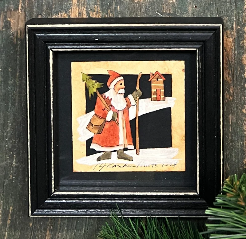 PJH-328 Santa with Log Cabin Framed Paper Cutting