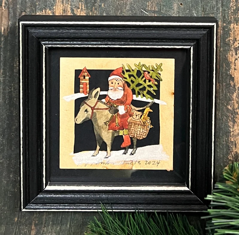 PJH-331 Santa on Donkey Framed Paper Cutting