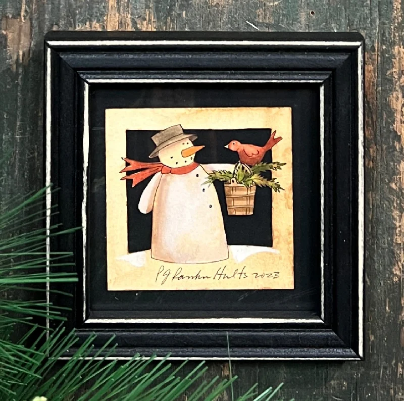 PJH-334 Snowman with Cardinal Framed Paper Cutting