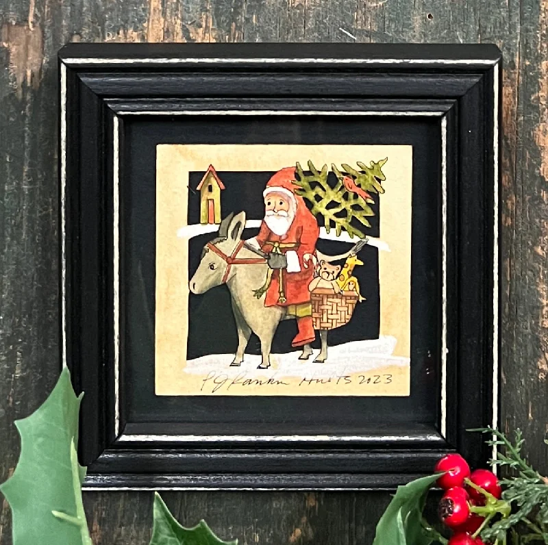 PJH-342 Santa on Donkey Framed Paper Cutting