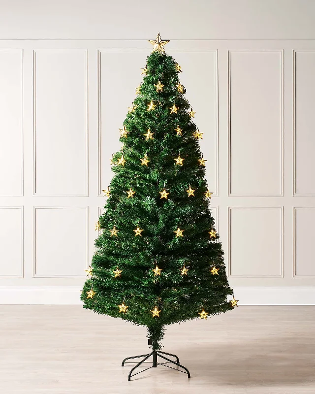 Pre-Lit Fibre Optic Christmas Tree with Stars, 6 ft