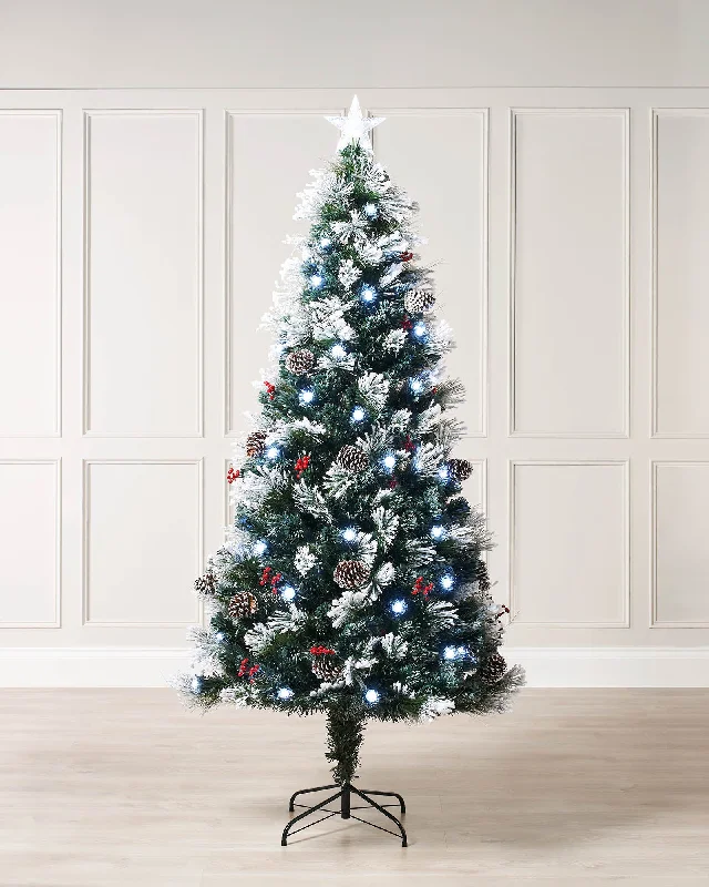 Pre-Lit Fibre Optic Frosted Christmas Tree with Tree Topper, 7 ft