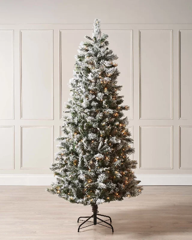 Pre-Lit Slim Snow Flocked Spruce Christmas Tree, 6 ft