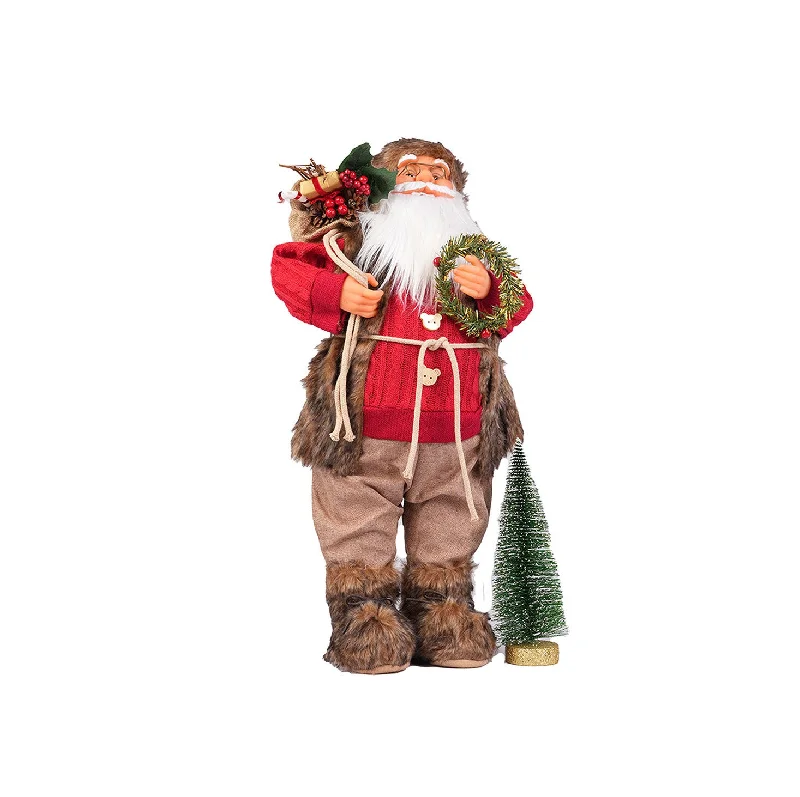 Red and Beige Santa with wreath and gifts - 30 cm