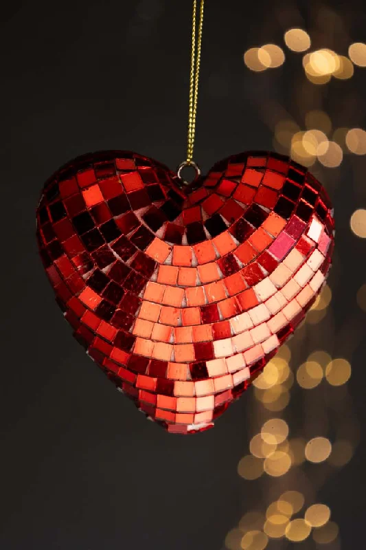 Red Disco Heart Christmas Tree Decoration