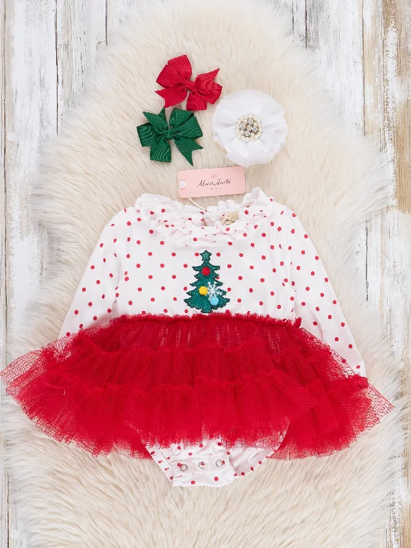 Red Embroidered Christmas Tree Tulle Bubble