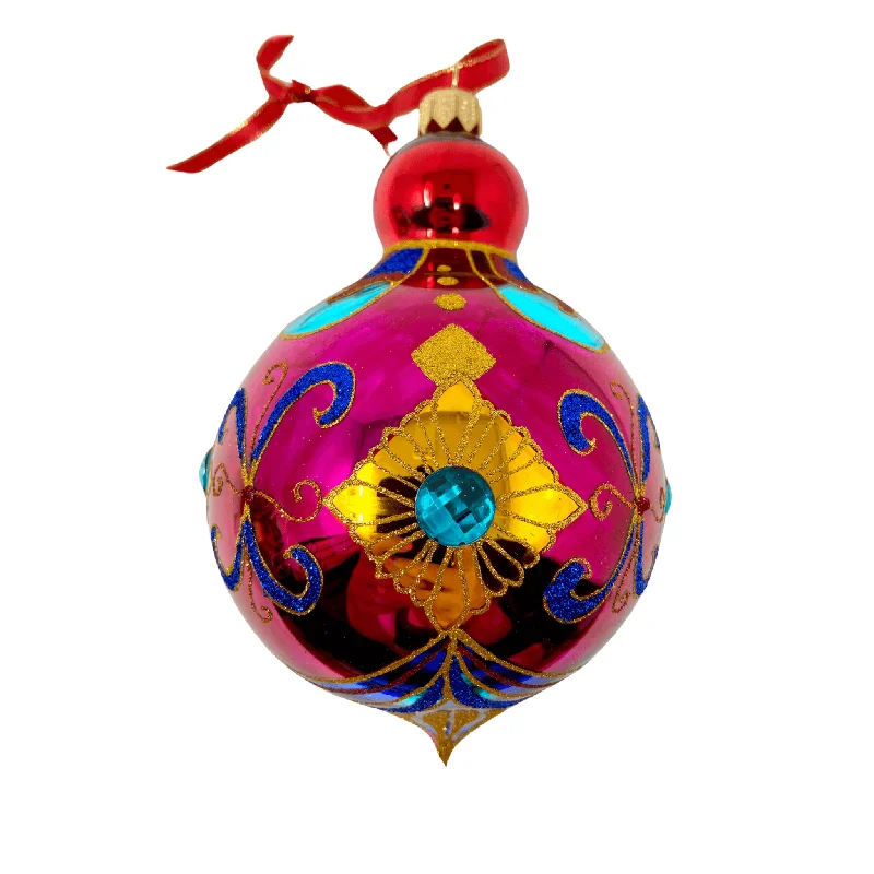 Ruby Sparkling Gem Blown Glass Christmas Ornament