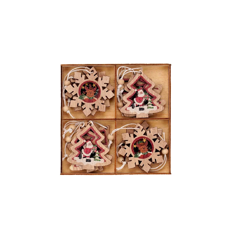 Set of 12 Wooden Decorative Ornaments