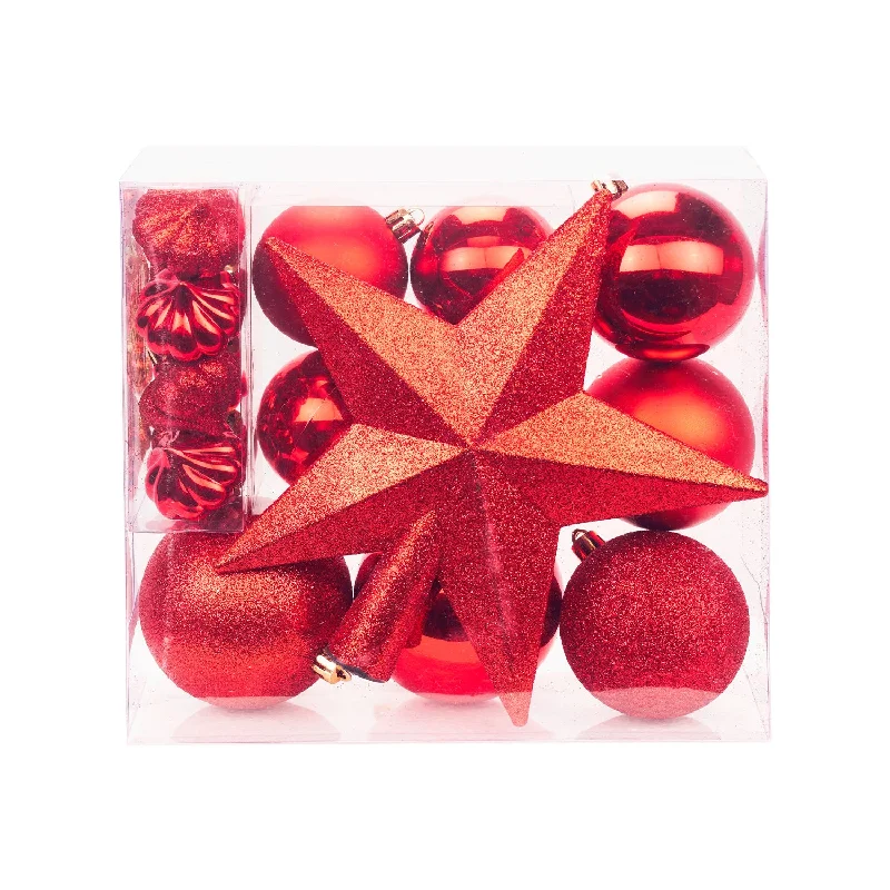 Set of 18 Assorted Red Christmas Ornaments