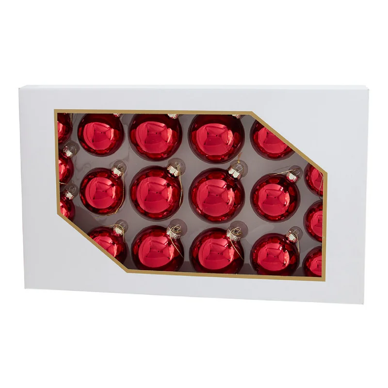 Set of 20 Glass Shiny Red Ball Ornaments