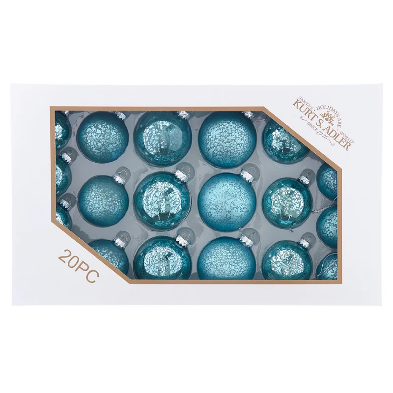 Set of 20 Shiny and Matte Teal Mercury Ball Ornaments