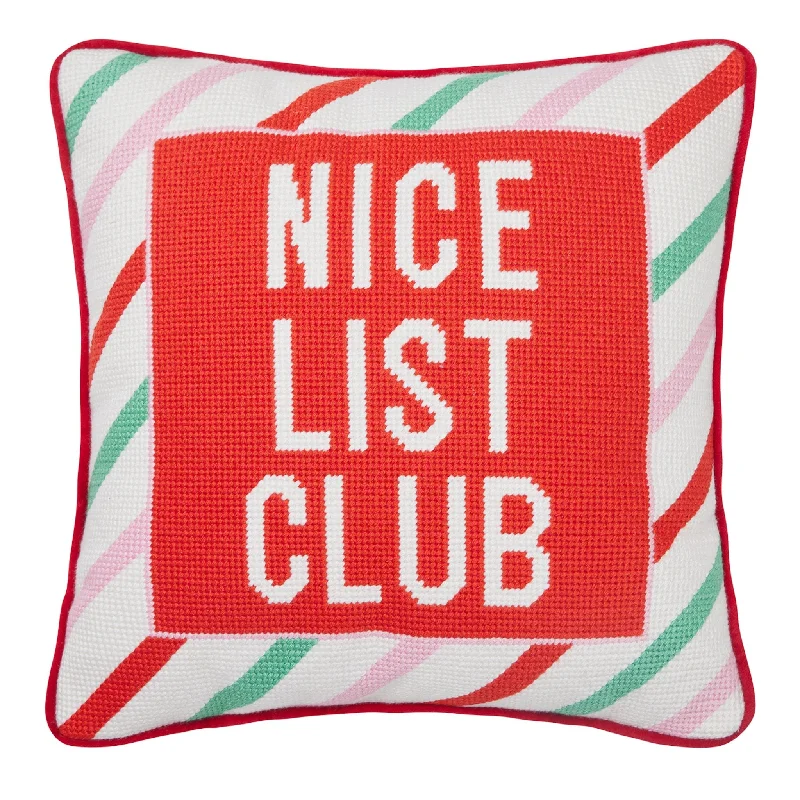 The Nice List Club Embroidered Needlepoint Pillow