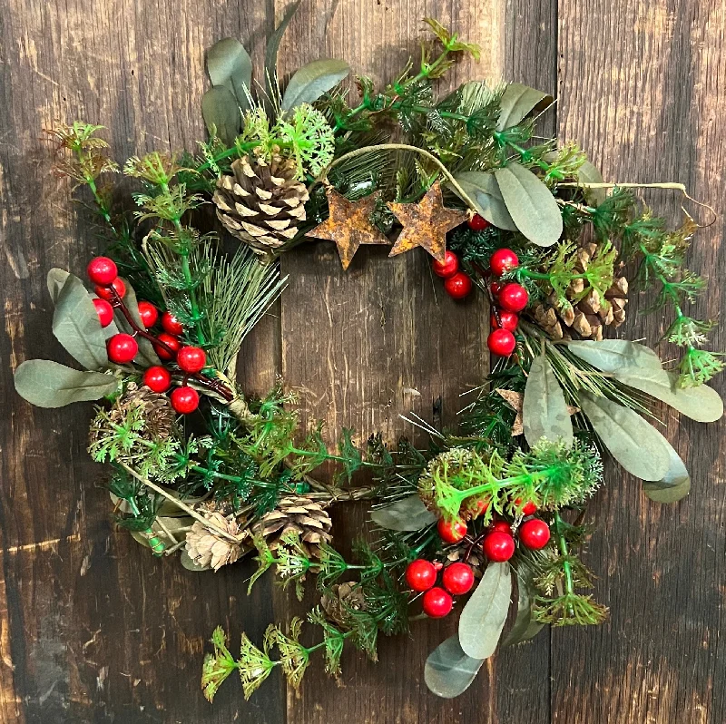 WI-20 Faux Pine, Berry, Cones & Stars Wreath