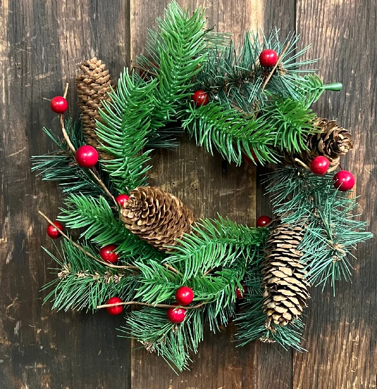 WI-19 Faux Pine, Berry & Cones Wreath