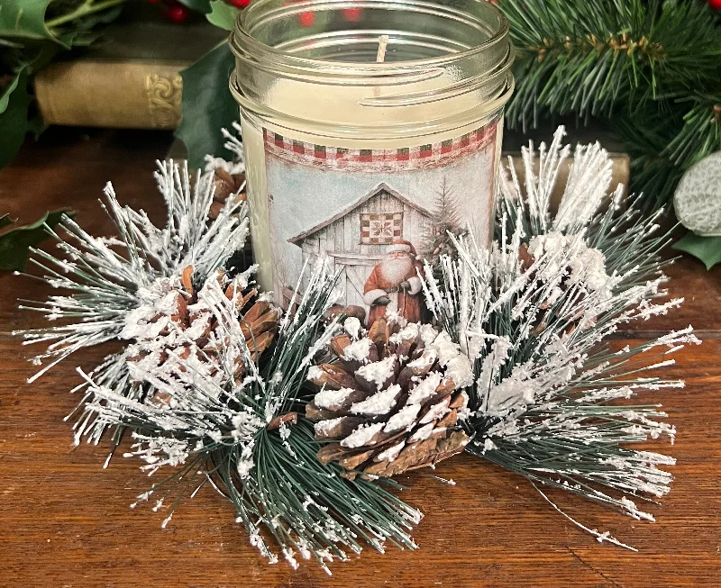 WI-26 Faux Snowy Pine & Cones Candle Ring