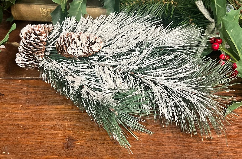 WI-27 Faux Snowy Pine & Pinecone Pick