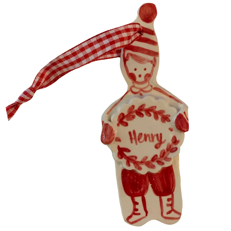 Wreath Boy Ornament - Red