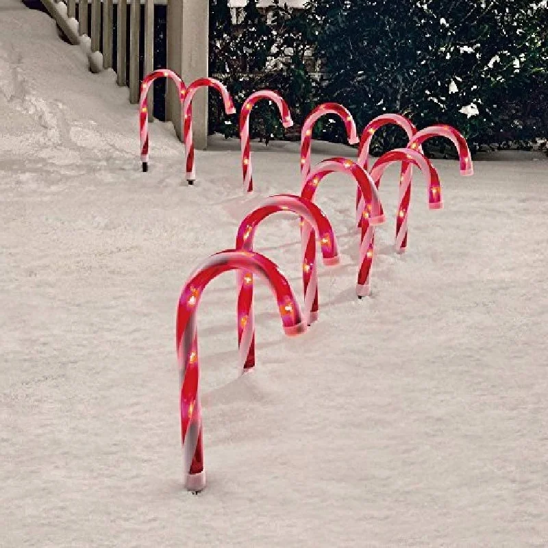 Set of 10 Candy Cane Lawn Stakes