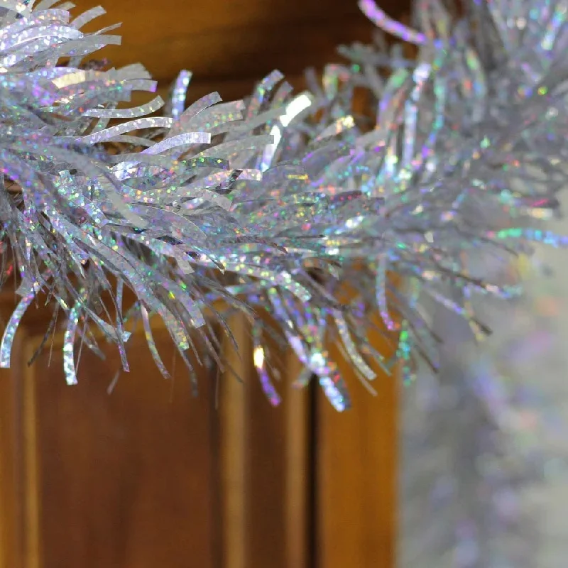 10' Holographic Silver Wave Tinsel Garland