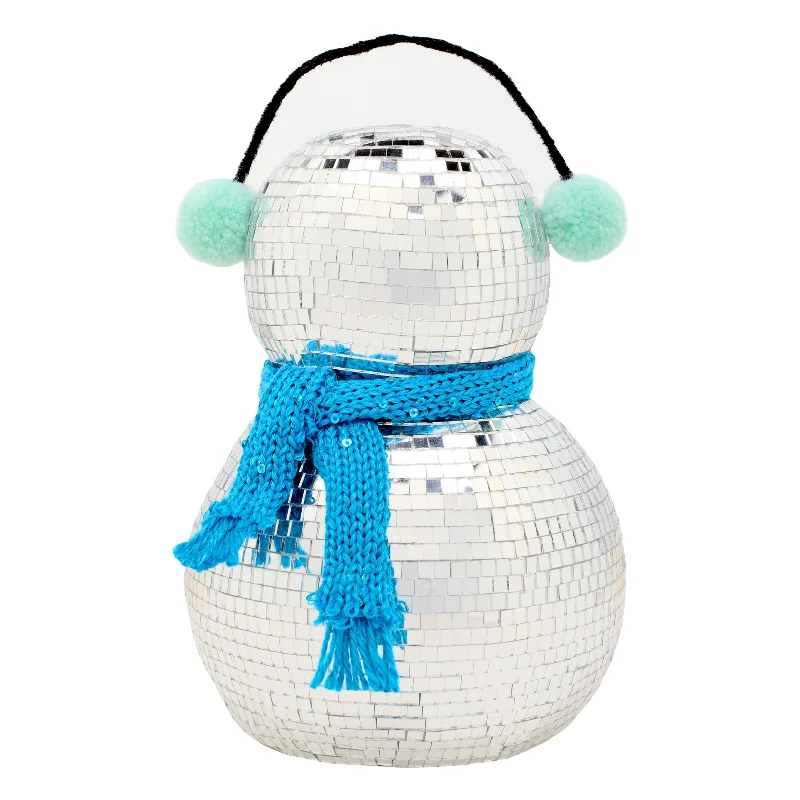 10 in. Dicso Ball Snowman with Blue Scarf