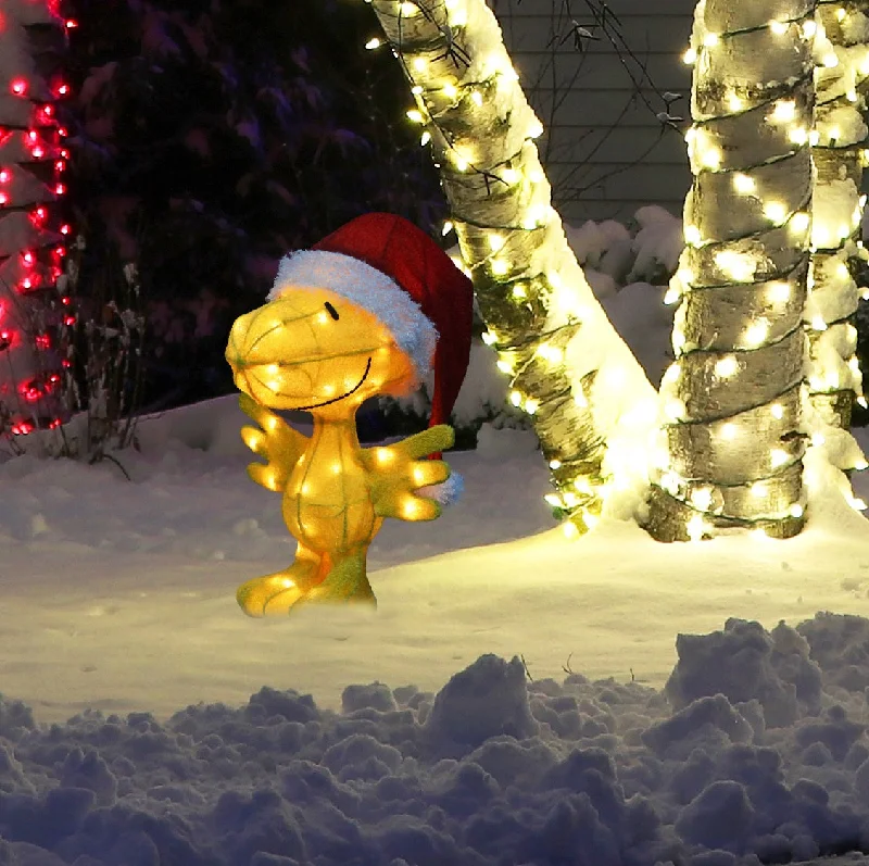 3D Lighted Woodstock in Santa Hat Sculpture