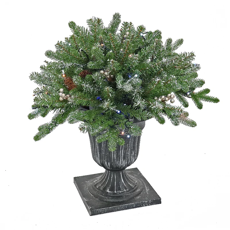 24 in. Pre-Lit Snowy Morgan Spruce Porch Bush with Twinkly LED Lights