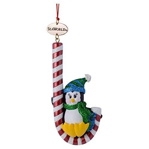 Penguin with Candy Cane Resin Ornament