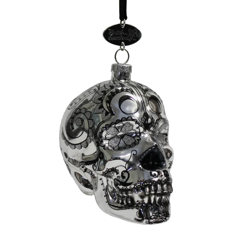 Howl-O-Scream Sugar Skull Blown Glass Ornament Silver