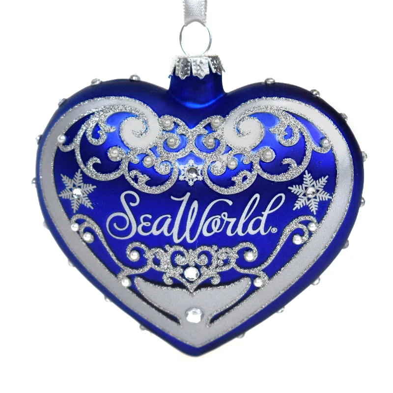 SeaWorld Blue Glass Heart Ornament