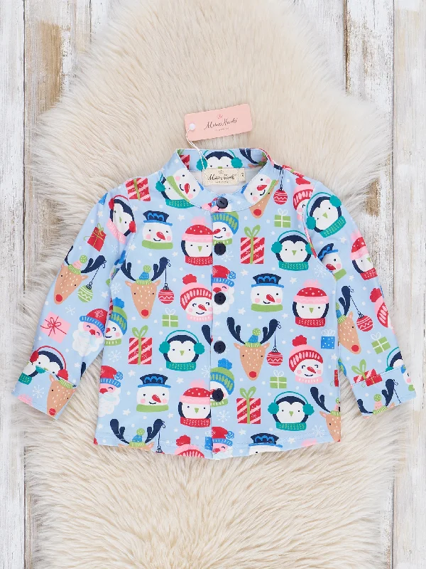 Blue Little Winter Penguins Button-Up Shirt